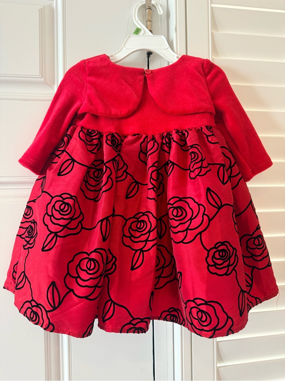 Vintage Wonderkids Red Velvet Top with Black Rose Print Skirt